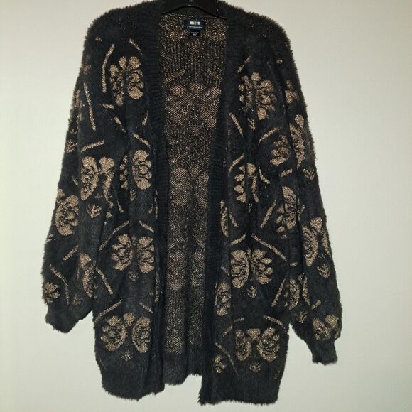 Maeve by Anthropologie floral-like pattern metallic cardigan,open front,fuzzy OS - Picture 7 of 16